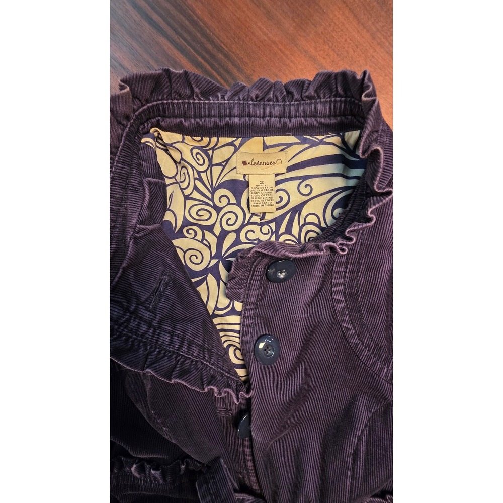 Elevenses Anthropologie Purple Corduroy Ruffle Trench Boho Fashiongram Indie - Picture 2 of 6